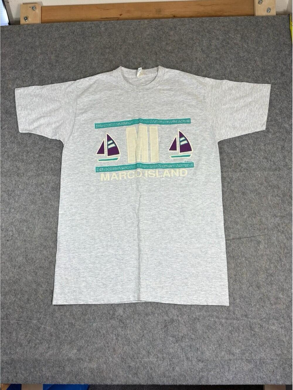 Vintage Marco Island Florida Shirt Mens XL Gray Short Sleeve Made In USA 90s